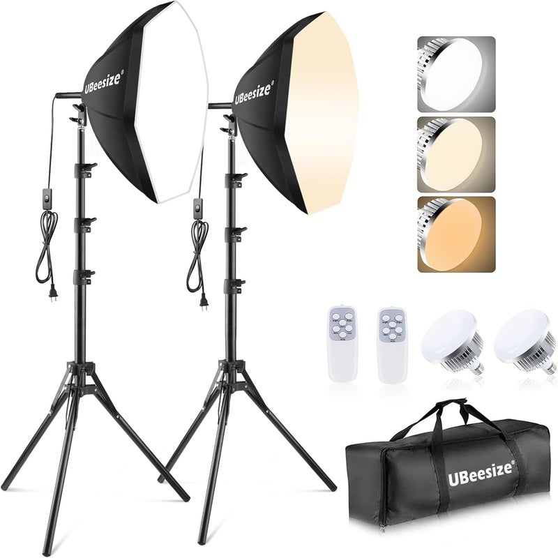UBeesize Softbox Photography Lighting Kit, 20'' x 20'' Professional Softbox Lighting Kit with 85W 3000-7500K LED Bulbs, Studio Lights for Photography/Video Recording/Portraits Shooting/Live Streaming - Image 1